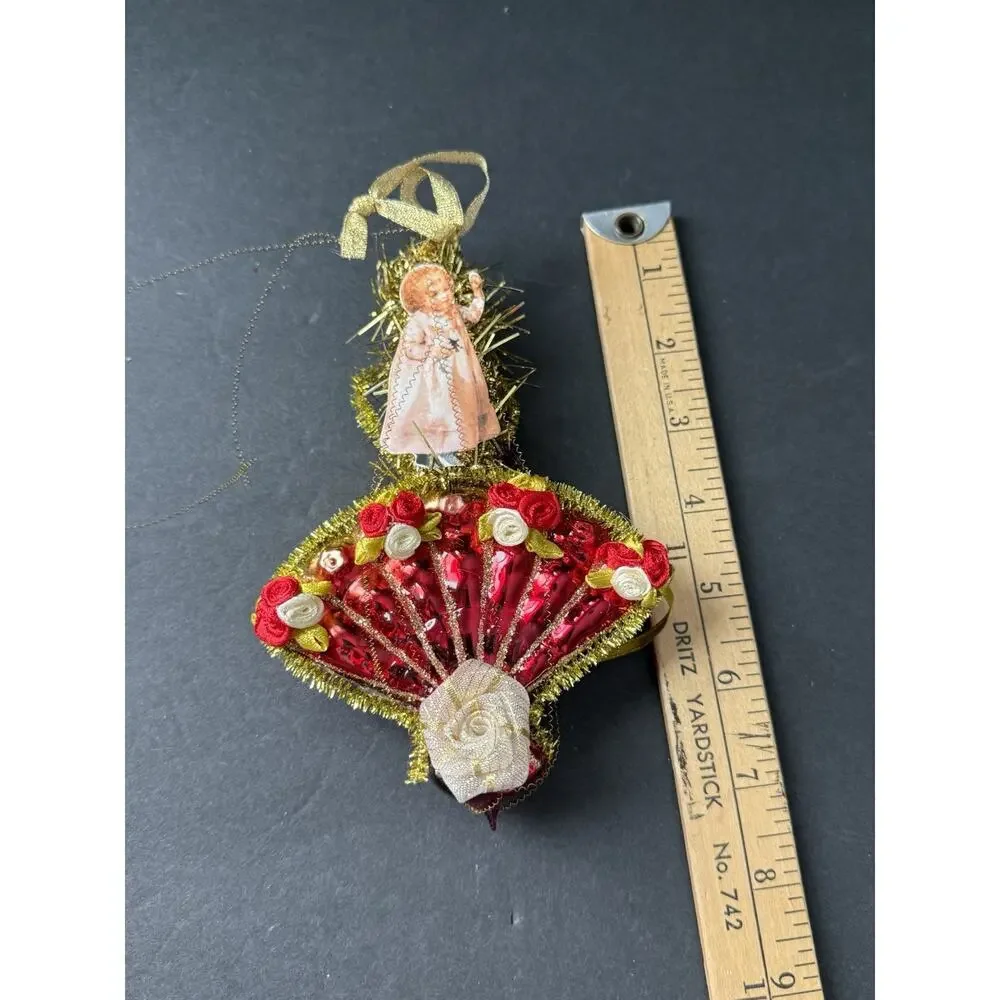 Vintage Christmas Tree Ornament Blown Mercury Glass Die Cut Wire Victorian Child